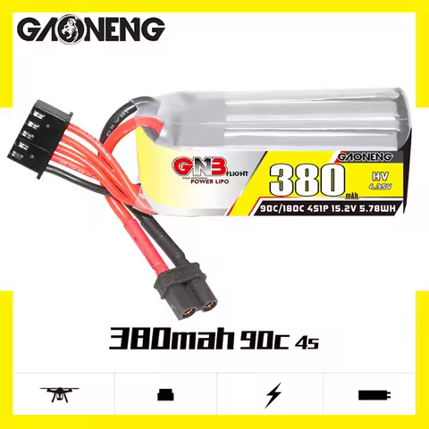 Gaoneng GNB 380mAh 4S 15.2V 90C HV Lipo Battery XT30 Plug For FPV RC Drone Whoop Quadcopter Racing D