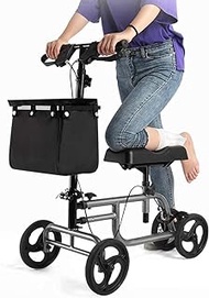Useful Walking Aid Foldable Knee Scooters With Brake, All Terrain Kids Adults Walker For Foot Injuries, 4 Big Wheels, Aluminum Frame, Adjustable Height, Load 150Kg(330 Lbs),Space Saver little surprise