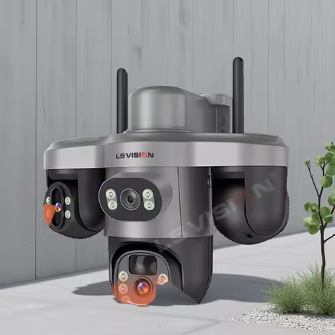 LS VISION 15MP Three PTZ Lens Solar Camera Outdoor WiFi/4G Three Screen 10X Digital Zoom Auto Tracki