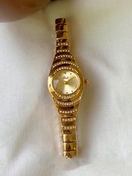 1入組水鑽優雅女性手錶亮閃閃橢圓形殼套不銹鋼指針石英模擬水晶銀&amp;金色女性手錶首飾類休閒洋裝裝飾適合女士