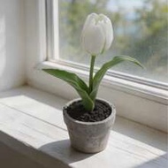 1pc 23cm Artificial Tulip Potted Plant, Lifelike Real Touch PU Flower In Ceramic Pot, Fake Tulip Bon