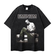 Hip Hop Raping Heavy Wash T-Shirt Printed American Retro Street Wear Loose Round Neck Half-Sleeved M