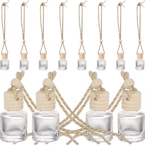 10pcs 8ml Mini Wooden Fragrance Pendent Bottle Aromatherapy Diffuser Car Hanging Empty Perfume Glass