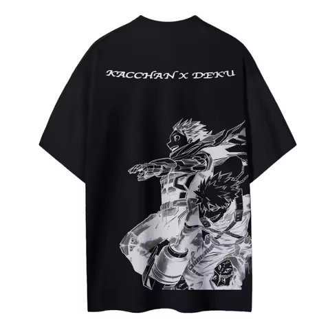 My Hero Academia Kacchan X Deku 2025 Summer Men's Cotton T Shirt Anime Streetwear Casual Short Sleev