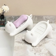 Cute Cat-shaped Soap Dish Drainable Soap Container Soap Tray Bathroom Supplies