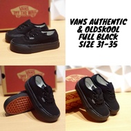 HITAM Vans Boys Shoes Full Black School Shoes Boys Girls Black Plain Kids Vans Oldskool