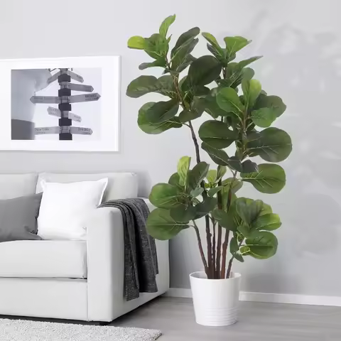 Artificial Fiddle Leaf Fig Tree, 4 Ft Faux Ficus Lyrata Tree with 72 Leaves in Pot, Fake Green Plant