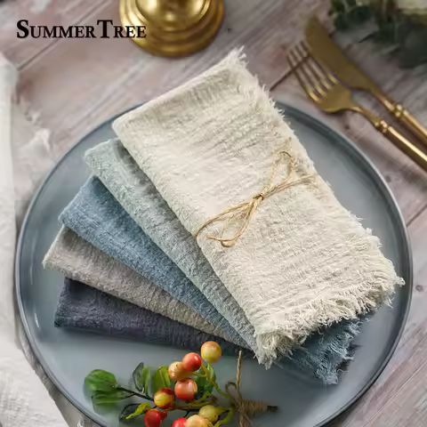 20PCS Napkins 41x41CM Cotton Cloth Gauze Retro Burr Rustic Kitchen Tea Towel Wedding Party Dinner Ch