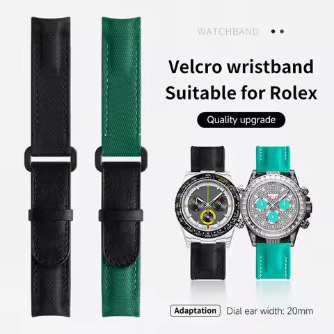 20mm FKM Surface Leather Backside Watchband For Rolex Strap For Daytona Submariner DIW Curved End Tw