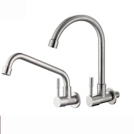 Faucet Stainless Steel Horizontal Single Cold Kitchen304Big Bend 304Wall-Mounted Rotating Sink Fauce