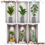 MAGICIAN  Green Potted Plants, Creative Self Adhesive Wall Stickers, Bedroom Greenery Plants Leaves 