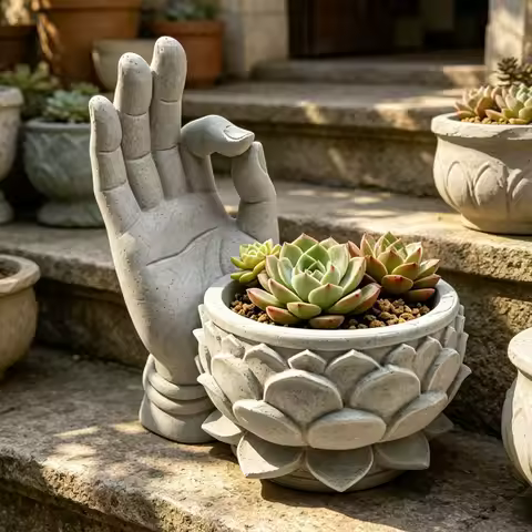 1 Piece Lotus-Shaped Flower Pot,Succulent Flower Pot, 3D Printed Buddha Hand Lotus Ok Hand Print Zen
