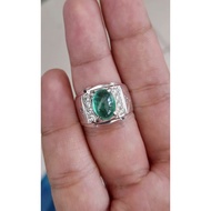 Cincin Permata Zamrud Cabochon Air Kaca Lengkap Sijil Global Silver Handmade