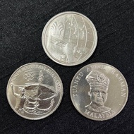 (3 Pcs) X 1977 Seratus Tahun Getah Asli, 20th Ann Of Independence Tunku Abdul Rahman, Ninth Southeast Asia Games RM1 1 Ringgit UNC Coin Set
