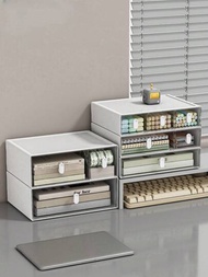 1入白色極簡風格抽屜分隔儲物盒,可堆疊且可愛的收納盒,適用於文具或化妝品整理