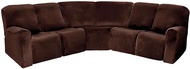 Velvet Recliner Corner Sofa Cover, 7 Piece Plush Stretch L Shape Sectional Recliner Sofa Slipcovers 5 Seat Reclining Couch Covers Furniture Protector for Living Room-P