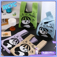 WCYC Cute Knit Handbag Panda Pattern Knit Tote Bag High-capacity Knot Wrist Bag Women