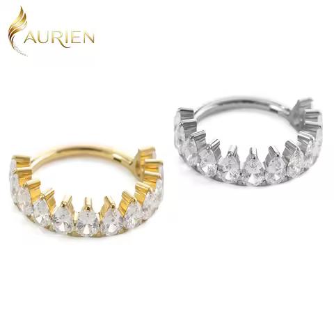 ASTM F136 Titanium Pear CZ Cluster Hinged Segment Clicker Septum Rings Implant Titanium Nose Piercin