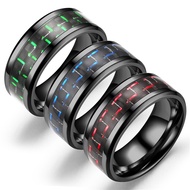 Fashion Carbon Fiber Inlay Stainless Steel Band Ring, Cool Street Jewelry for Men