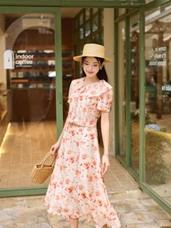 Set bộ tơ nữ cộc tay cổ bèo phối chân váy xòe 2 lớp Orchid - OH13X343