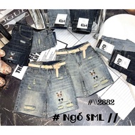 [47832]Women's high-waisted jeans shorts with slight tears, jeans with embroidered pockets, standard