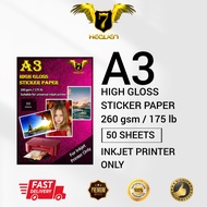 7 Heaven A3  Glossy Sticker Paper 260gsm (50pcs/pkt)