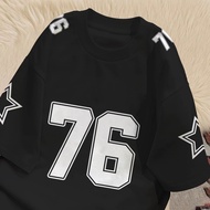 T-Shirt Baggy Shirt Tee Jersey Motif Number 76 Cotton Combed 24s Oversize BF