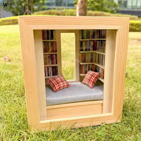 〔W〕1 Set Miniature Room Decoration Creative Anti-Anxiety Bookshelf Handmade Room Box With Exquisite 