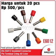 20pcs Crimp Terminal E6012 VE6012 Insulated Ferrules Terminal Block Cable Skewer 6mm Ferrules CableS