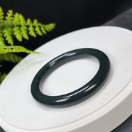 藍調塔青和田玉手鐲 52MM 圓條墨綠複古玉手環 附證書 平安吉祥