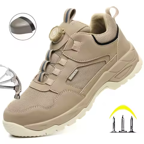 Men's Safety Shoes Steel Toe Anti- Crush Kevlar Rubber Non- Slip Bottom Fashion Button Style Work Sh