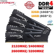 RAM DDR4 32GB(16GBX2) 16GB(8GBX2) 2133/2400/2666/3200MHz เดสก์ท็อปหน่วยความจำ PC4-17000/19200/21300/25600 1.2V 288พิน DIMM DDR4 Ram หน่วยความจำ HyperX Fury ใหม่
