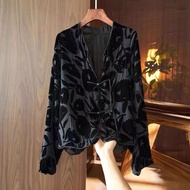 New Chinese Style Chinese Style Elegant Lady High-end Silk Velvet Floral Autumn Wear Black Jacket Fo