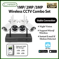 LiveTech 4ch Wifi NVR Kit CCTV Outdoor 1MP/2MP/3MP IP Camera DVR Kit CCTV Set 4 Channel Wireless CCT