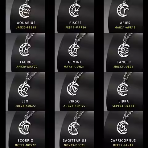 LIKGREAT Celtic Moon 12 Star Zodiac Sign Necklace Stainless Steel 12 Constellation Pendant Choker Cr