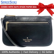 Kate Spade Wristlet With Gift Paper Bag Leila Pebbled Leather Convertible Pouch Wristlet Black # K6088