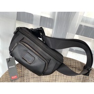 Tumi waist bag, breast bag, side bag, shoulder bag, black ballistic nylon, cove leather tumi slingbag
