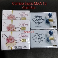 Combo 5 pcs 1g MAA Precious Metals 1g Gold Bar Au 999.9 set