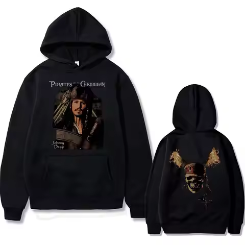 Vintage Pirates of The Caribbean Skeleton Print Hoodie Johnny Depp Graphic Hoodies Men Women Casual 