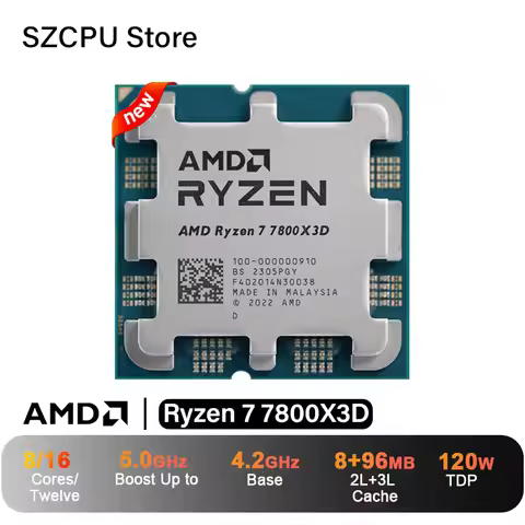 AMD Ryzen 7 7800X3D CPU, R7 7800X3D, 5.0GHz, 8-Core,16-Thread,5NM,96M,100-100000910 Socket AM5 New T