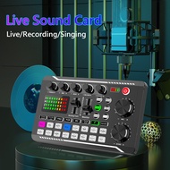 Bluetooth-Compatible Sound Card PhoneComputer Live Audio Mixer Voice Mixing Console Amplifier with USB Microphone Studio Record