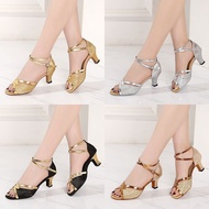 4.18 Latin Dance Shoes Women Adult Dance Shoes Women's Dance Shoes Soft Square Dance Shoes Friendship Mid-heel Silver Sky