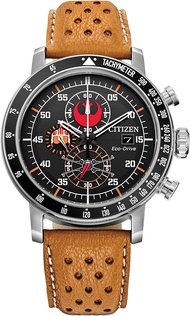 Citizen Eco-Drive Star Wars Mens Watch Stainless Steel with Orange Leather strap Rebel Pilot Silver-Tone (Model: CA4478-56L)