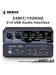 Usb音頻接口聲卡,24位/192千赫,帶有48伏幽靈電源,xlr和6.35毫米輸入,低延遲,適用於初級錄音、直播、吉他錄音、音樂製作等。