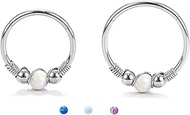 2Pcs Silver Opal Nose Rings for Women - 316L Surgical Steel Nose Hoops Piercing 18G Septum Rings Jew