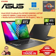 #1638 USED R7 ASUS VIVOBOOK PRO M7400 Performance Gaming Laptop AMD Ryzen 7 5800H 16GB 512GB RTX3050