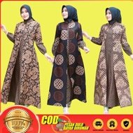 Dress Baju Gamis Batik Wanita Modern Kombinasi Polos Pekalongan Jumbo