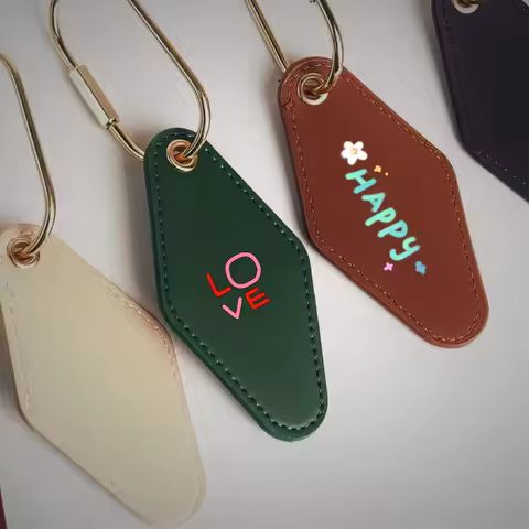 Customized LOGO Keychain Blank Diamond Retro Leather Keychain Laser Engrave Hotel Motel Key Listing 