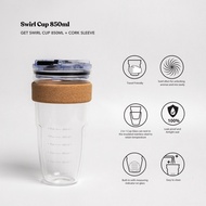 SWANZ Swirl Cup 850ml - Coffe Tea Glass Cup with Lid, Travel Cup, Measuring Cup, Glass Tumbler Heat 