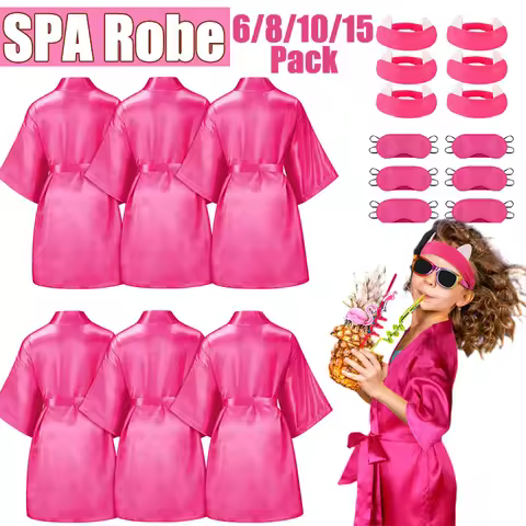 6-15Pack Spa Party Robes Kimono Girl Birthday Favors Kids Satin Bathrobe Slumber Party Costume Suppl